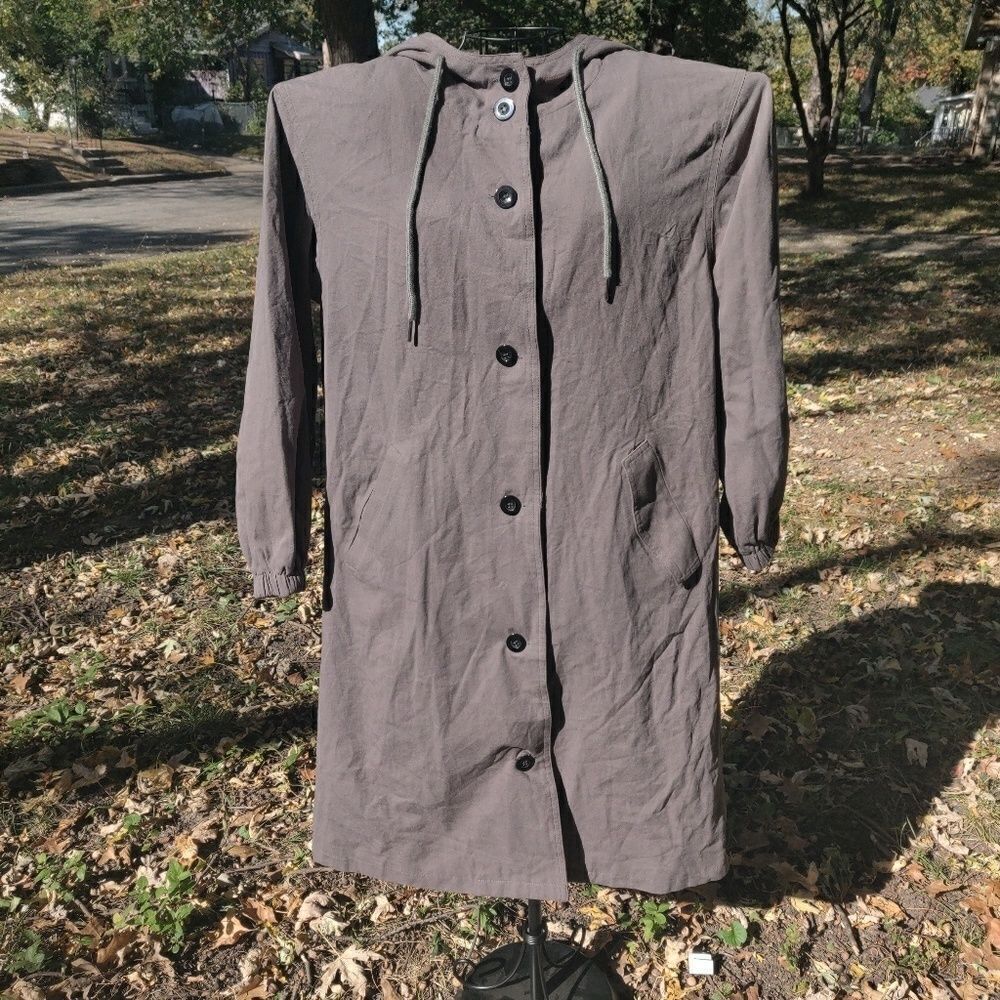 O-nelue Green Gray Hooded Trench Coat Sz XL